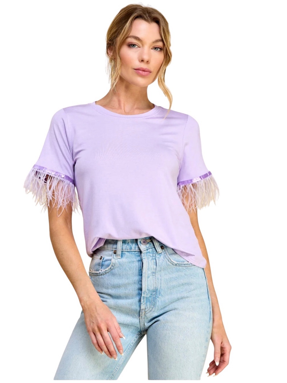 New If She Loves Sunflower Light Purple Ostrich Feather Short Sleeve Tee T-Shirt